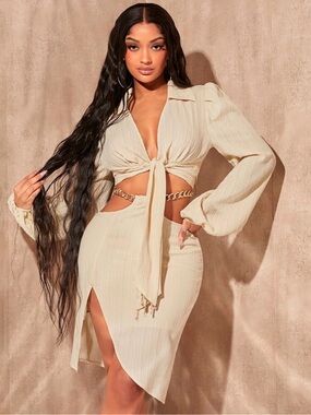 Vacay Vibes! Puka Shell Tie-Front Swim Coverup Set